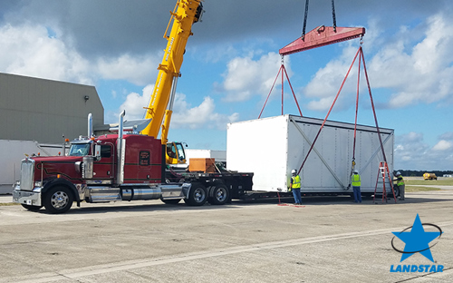 Over-dimensional shipment loaded onto Landstar trailer.